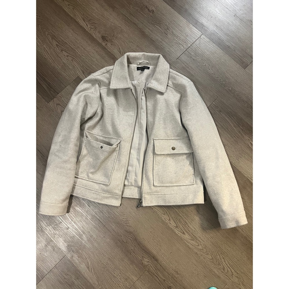 Banana Republic Women‎ Oatmeal Wool Blend Zip Utility Jacket Tan Beige Medium